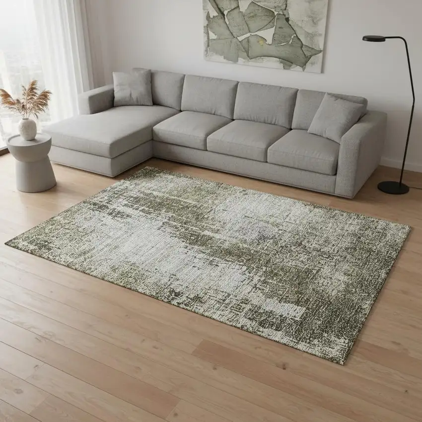 Brown And Tan Abstract Washable Area Rug With UV Protection Photo 2