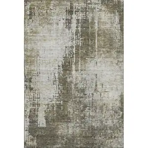 Photo of Brown And Tan Abstract Washable Area Rug With UV Protection