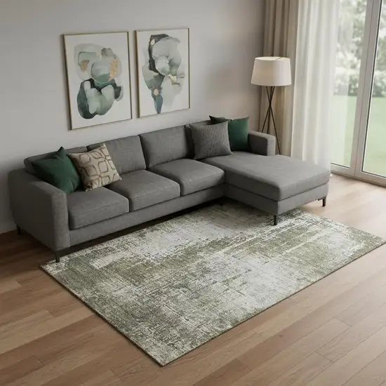 Brown And Tan Abstract Washable Area Rug With UV Protection Photo 1