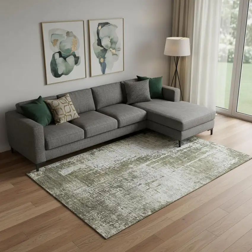 Brown And Tan Abstract Washable Area Rug With UV Protection Photo 1