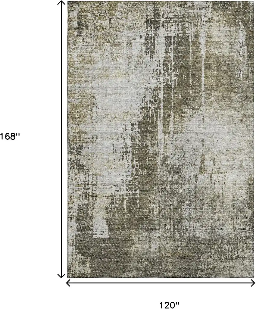 Brown And Tan Abstract Washable Area Rug With UV Protection Photo 3
