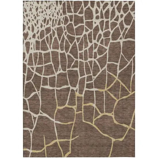 Brown And Tan Abstract Washable Indoor Outdoor Area Rug Photo 2