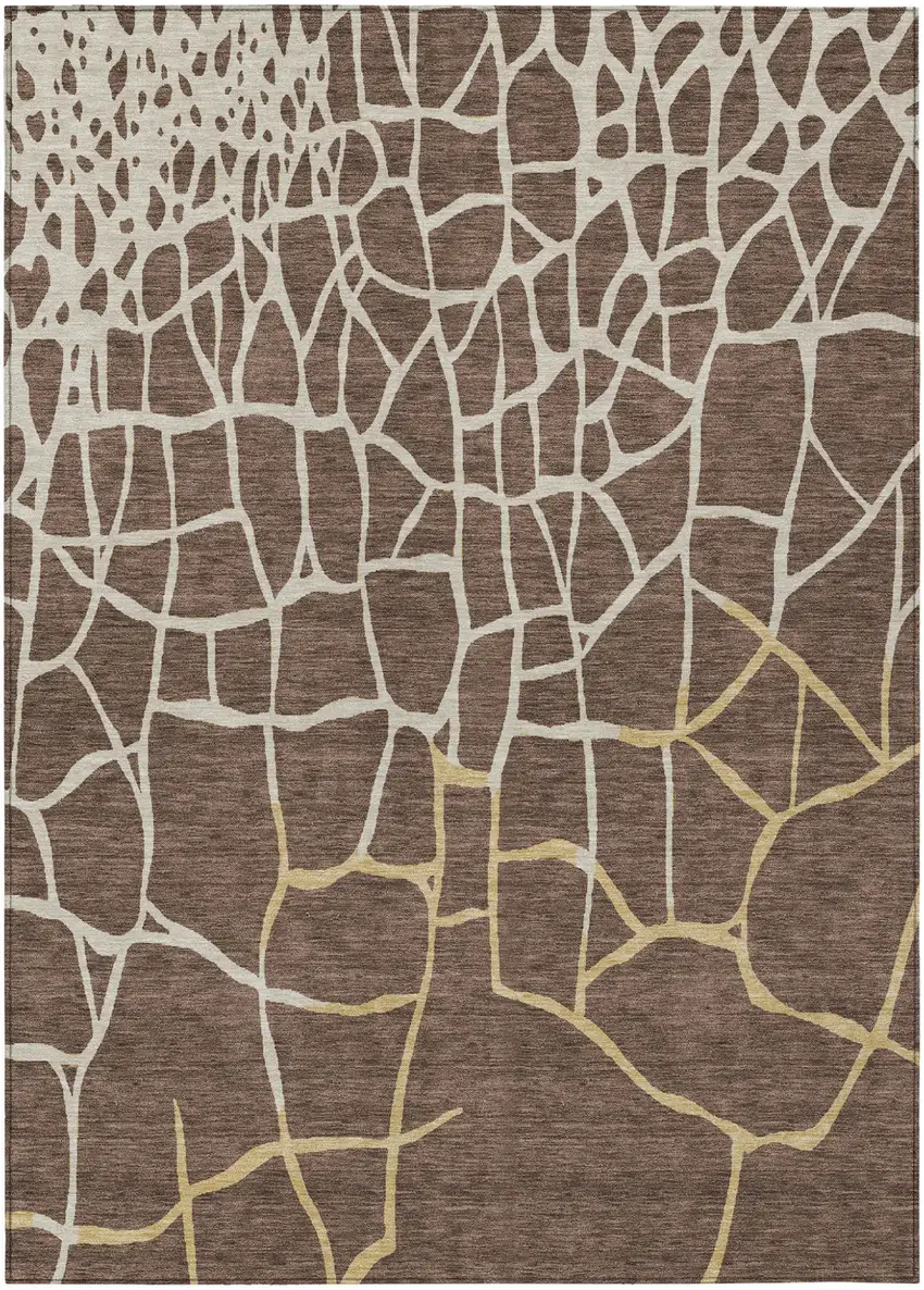 Brown And Tan Abstract Washable Indoor Outdoor Area Rug Photo 2