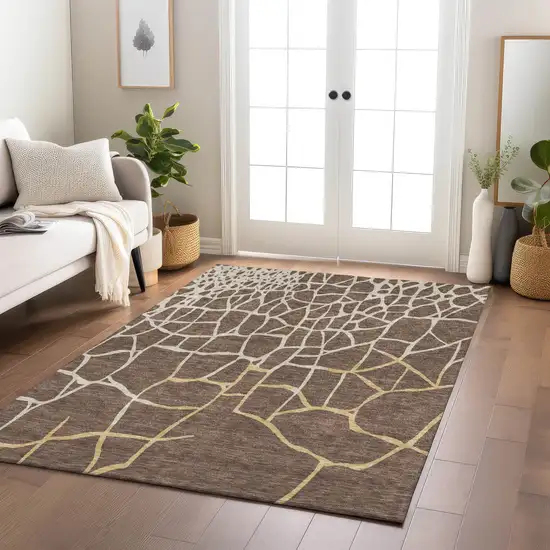 Brown And Tan Abstract Washable Indoor Outdoor Area Rug Photo 9