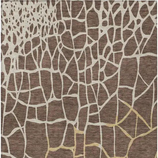Brown And Tan Abstract Washable Indoor Outdoor Area Rug Photo 6