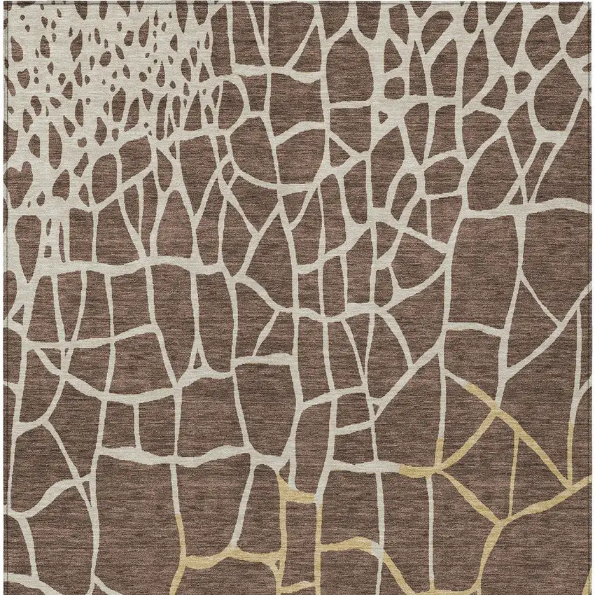 Brown And Tan Abstract Washable Indoor Outdoor Area Rug Photo 6