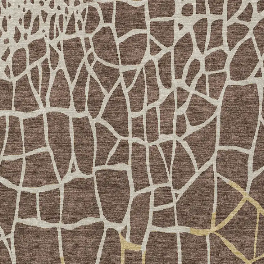 Brown And Tan Abstract Washable Indoor Outdoor Area Rug Photo 5