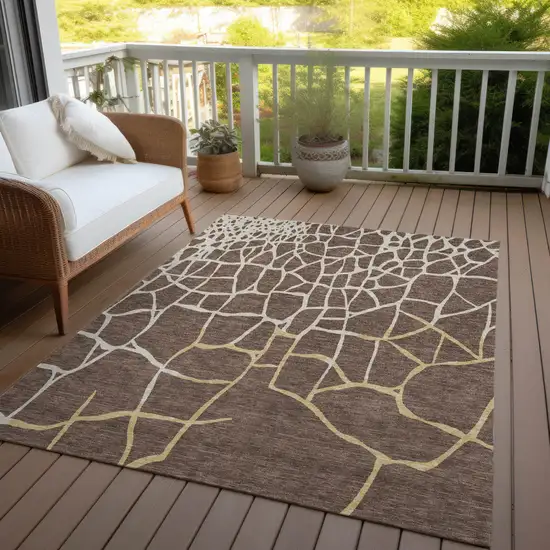 Brown And Tan Abstract Washable Indoor Outdoor Area Rug Photo 7