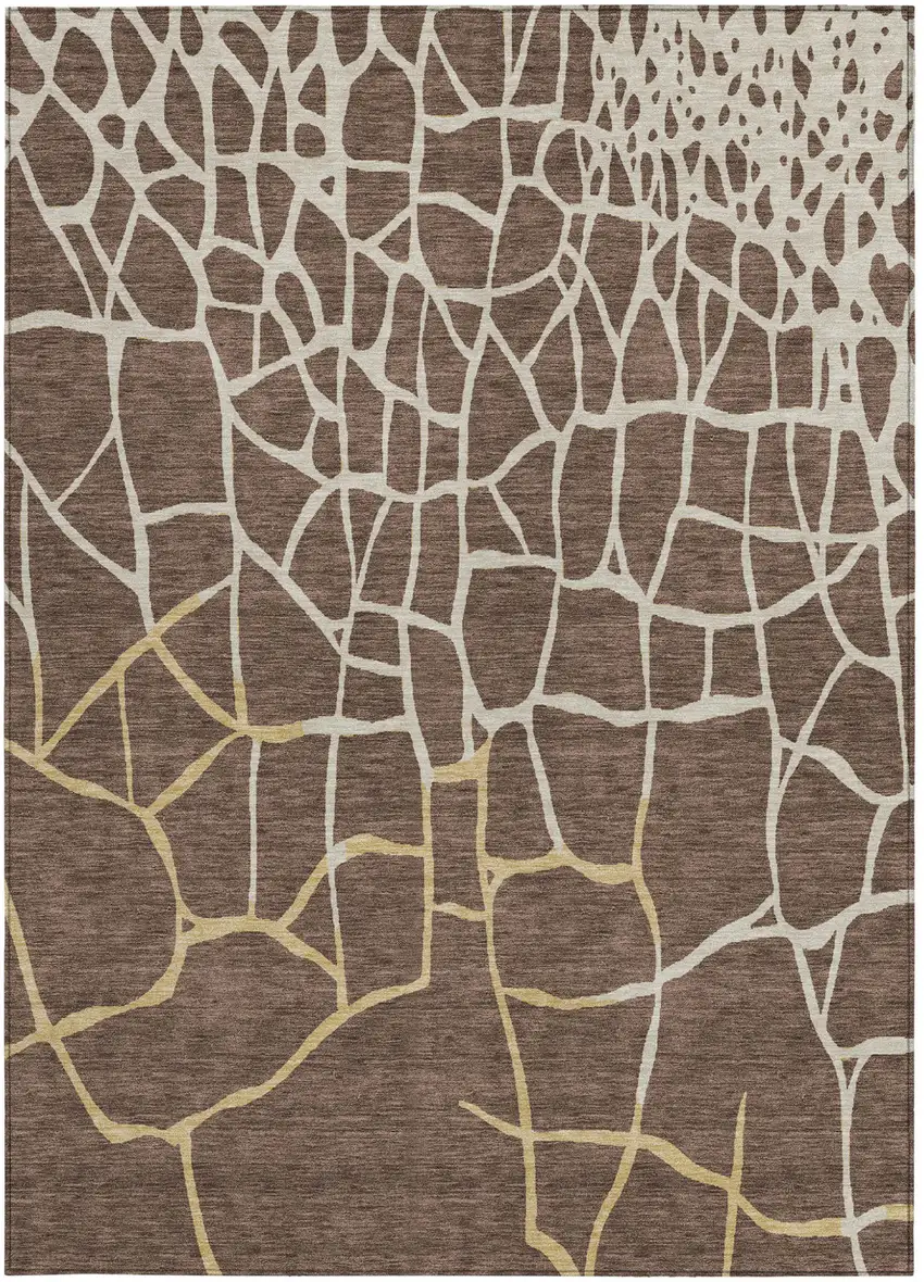 Brown And Tan Abstract Washable Indoor Outdoor Area Rug Photo 5