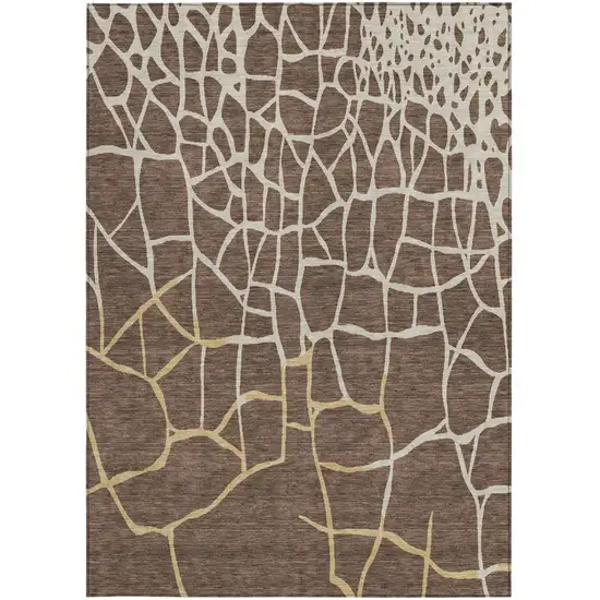 Brown And Tan Abstract Washable Indoor Outdoor Area Rug Photo 5