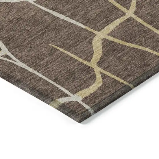 Brown And Tan Abstract Washable Indoor Outdoor Area Rug Photo 3