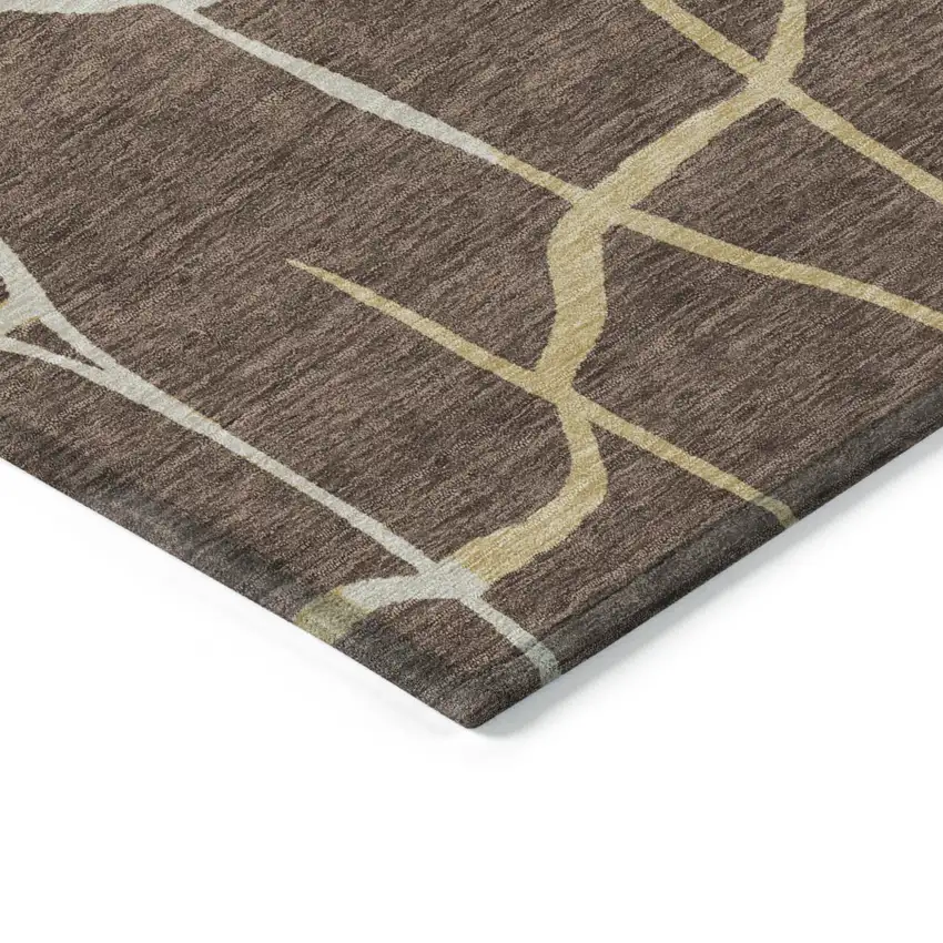 Brown And Tan Abstract Washable Indoor Outdoor Area Rug Photo 3