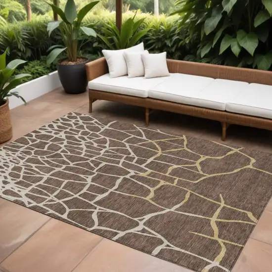 Brown And Tan Abstract Washable Indoor Outdoor Area Rug Photo 1