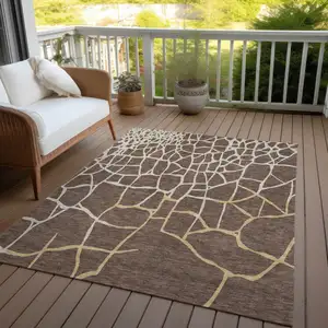 Photo of Brown And Tan Abstract Washable Indoor Outdoor Area Rug