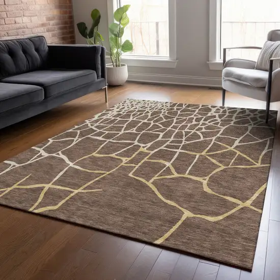 Brown And Tan Abstract Washable Indoor Outdoor Area Rug Photo 8
