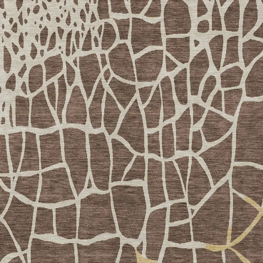 Brown And Tan Abstract Washable Indoor Outdoor Area Rug Photo 5