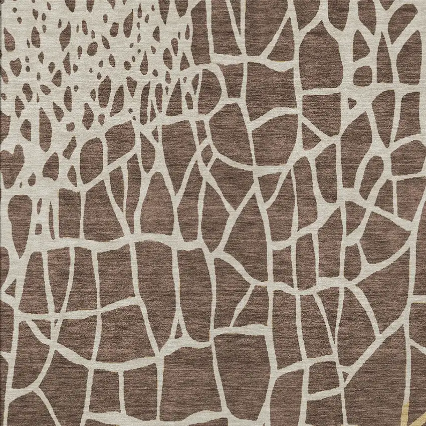 Brown And Tan Abstract Washable Indoor Outdoor Area Rug Photo 5