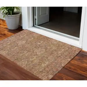 Photo of Brown And Tan Damask Washable Indoor Outdoor Area Rug