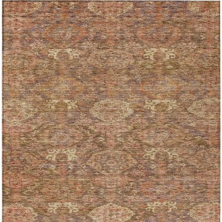 Brown And Tan Damask Washable Indoor Outdoor Area Rug Photo 5