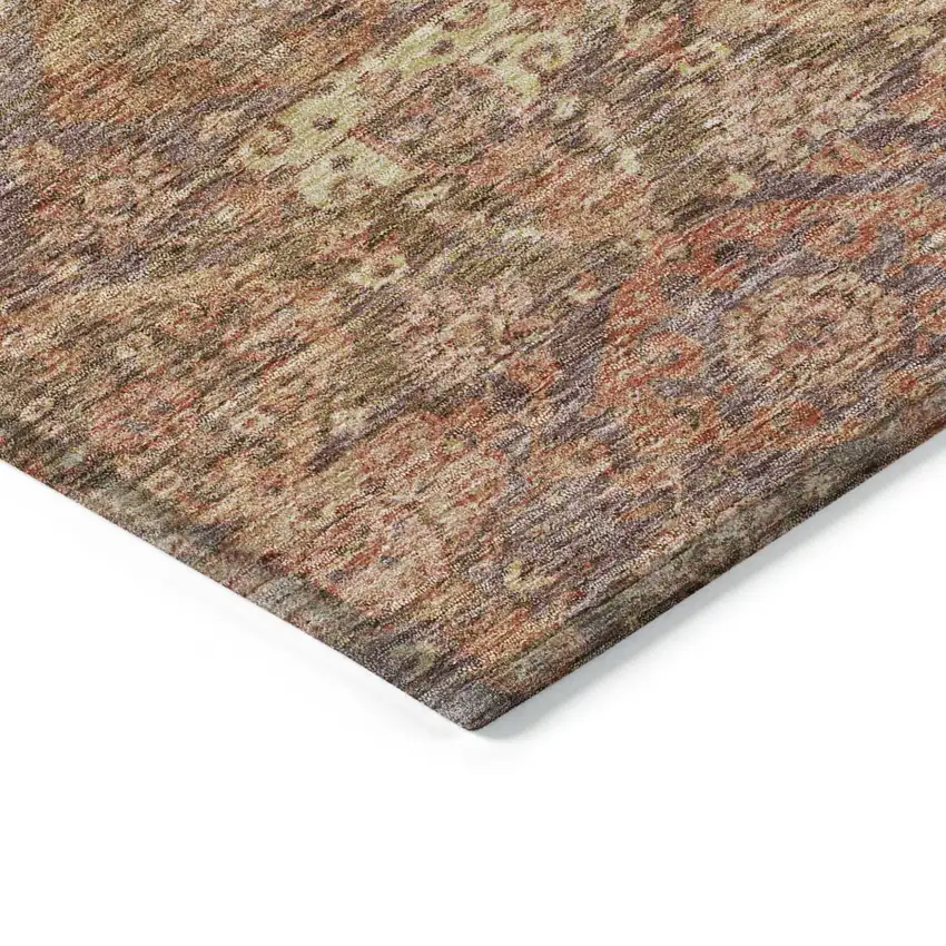 Brown And Tan Damask Washable Indoor Outdoor Area Rug Photo 4