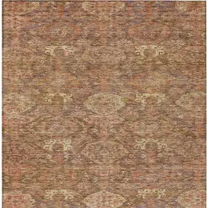 Photo of Brown And Tan Damask Washable Indoor Outdoor Area Rug