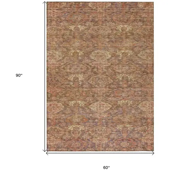 Brown And Tan Damask Washable Indoor Outdoor Area Rug Photo 7