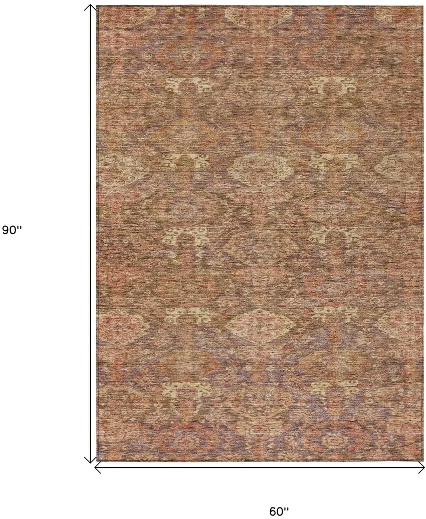 Brown And Tan Damask Washable Indoor Outdoor Area Rug Photo 7