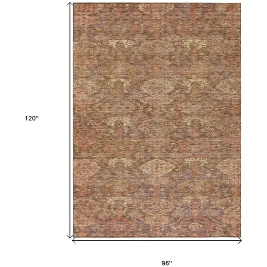 Brown And Tan Damask Washable Indoor Outdoor Area Rug Photo 7