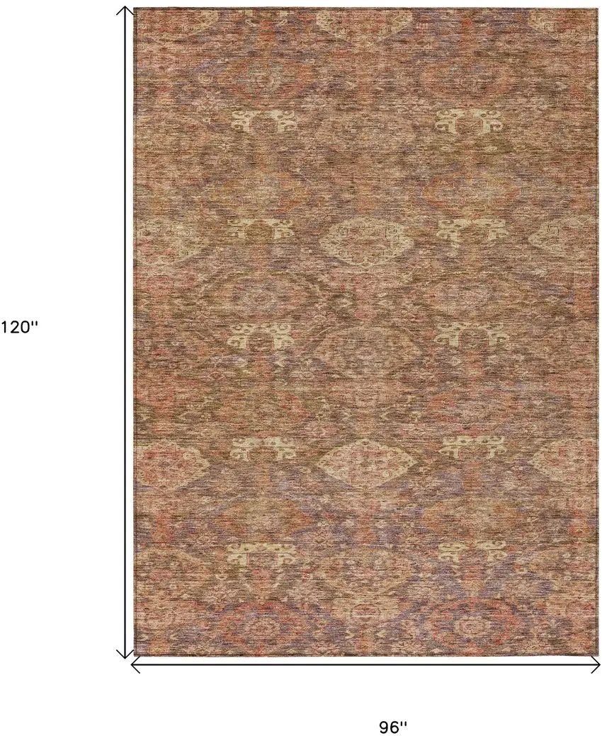 Brown And Tan Damask Washable Indoor Outdoor Area Rug Photo 7
