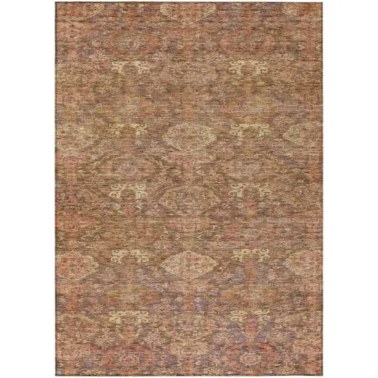 Brown And Tan Damask Washable Indoor Outdoor Area Rug Photo 2