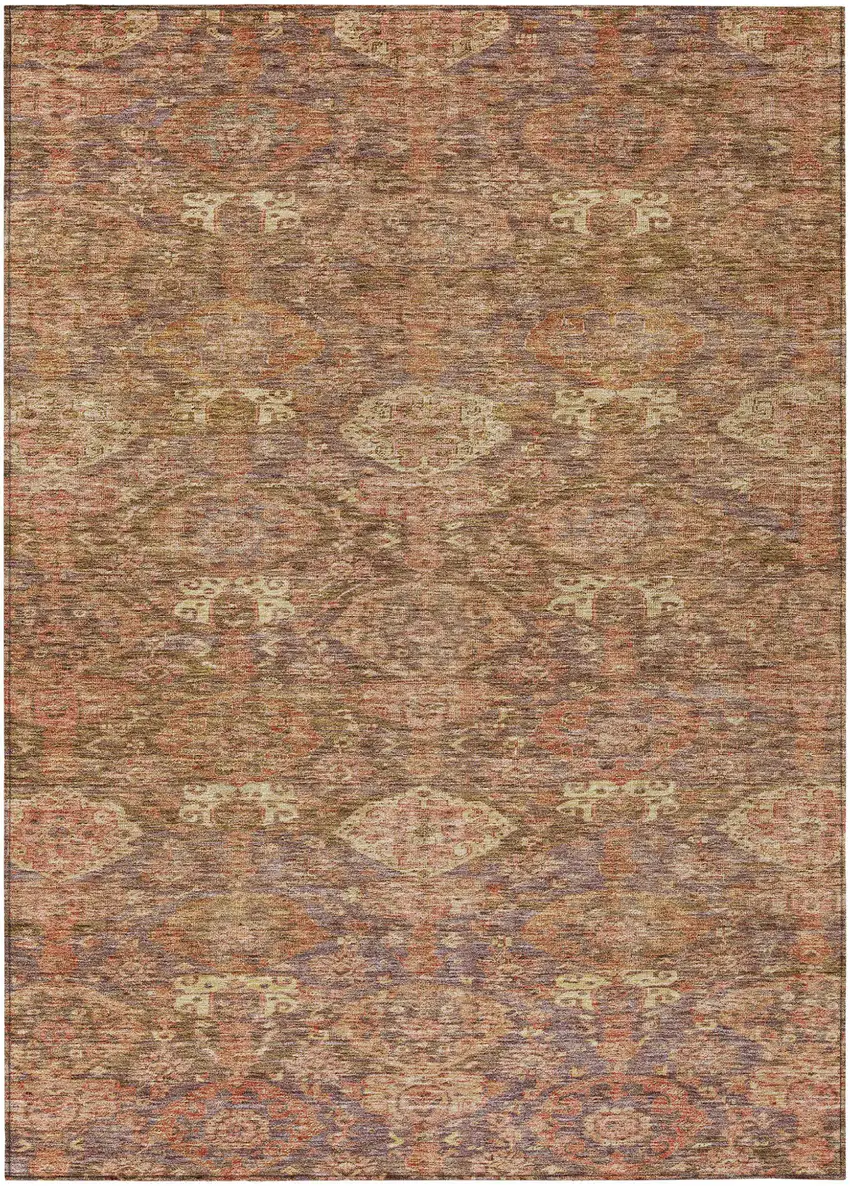 Brown And Tan Damask Washable Indoor Outdoor Area Rug Photo 2