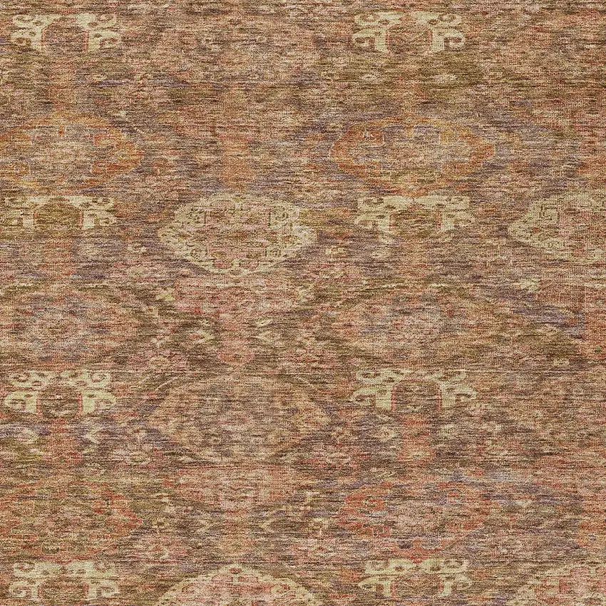 Brown And Tan Damask Washable Indoor Outdoor Area Rug Photo 5