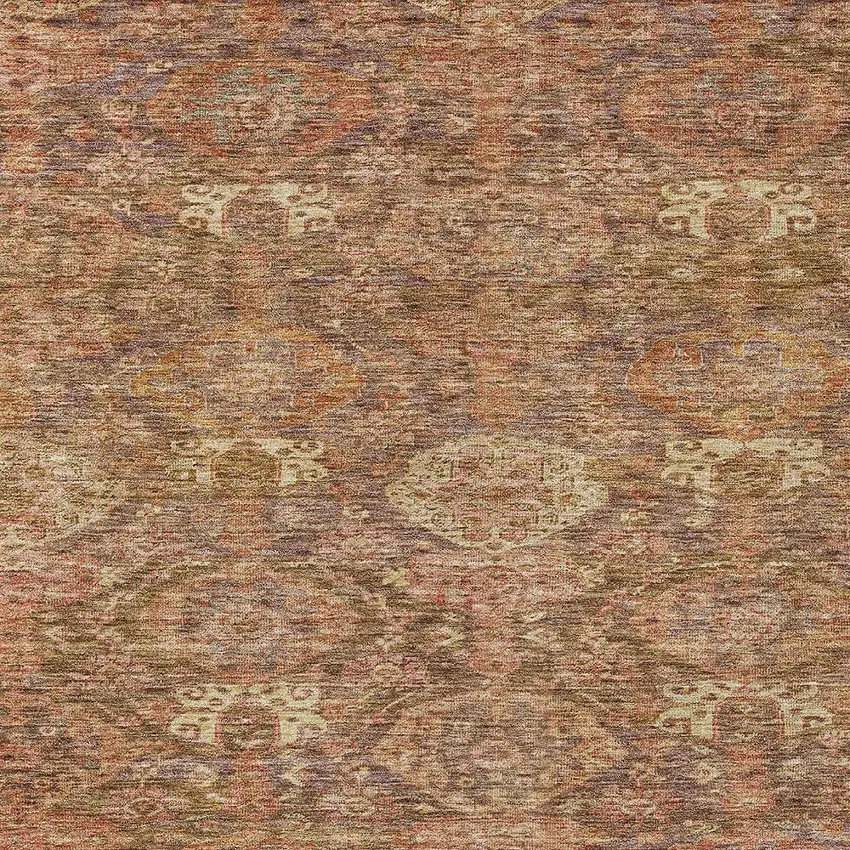 Brown And Tan Damask Washable Indoor Outdoor Area Rug Photo 5