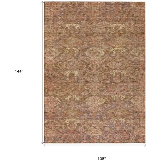 Brown And Tan Damask Washable Indoor Outdoor Area Rug Photo 7