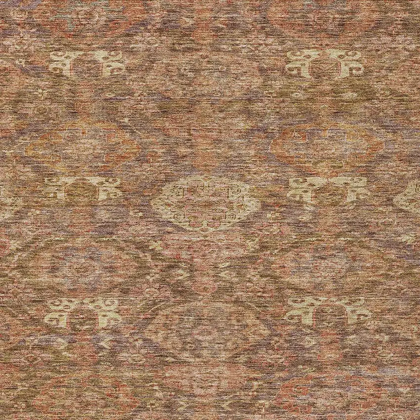 Brown And Tan Damask Washable Indoor Outdoor Area Rug Photo 5