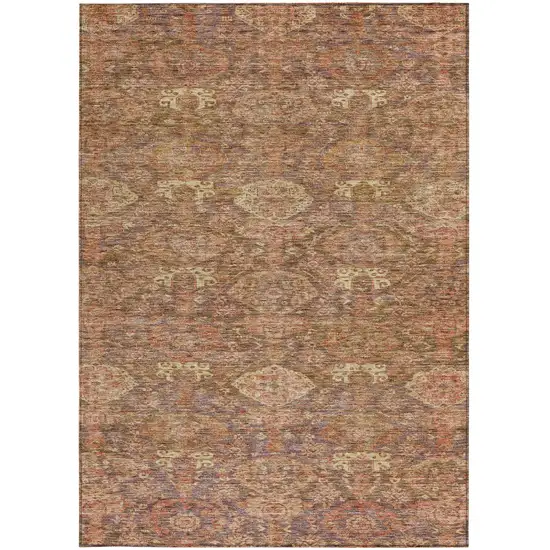 Brown And Tan Damask Washable Indoor Outdoor Area Rug Photo 6