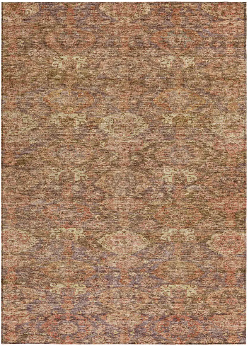 Brown And Tan Damask Washable Indoor Outdoor Area Rug Photo 6