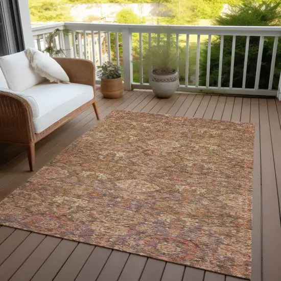 Brown And Tan Damask Washable Indoor Outdoor Area Rug Photo 7