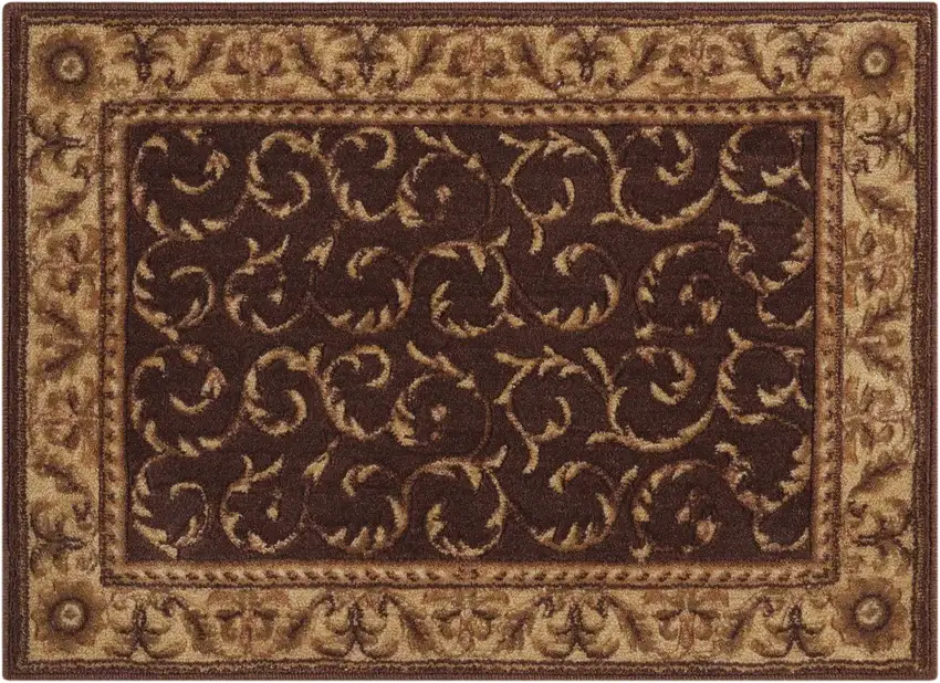 Brown And Tan Floral Non Skid Area Rug Photo 5