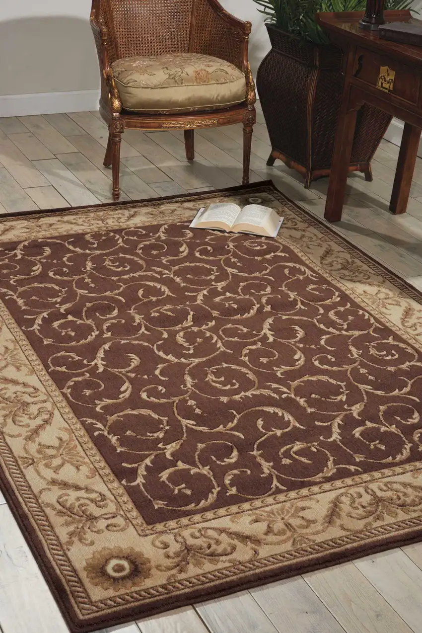 Brown And Tan Floral Non Skid Area Rug Photo 4