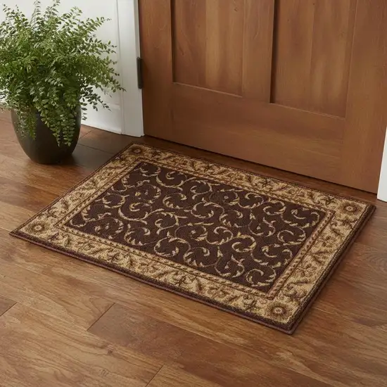 Brown And Tan Floral Non Skid Area Rug Photo 1