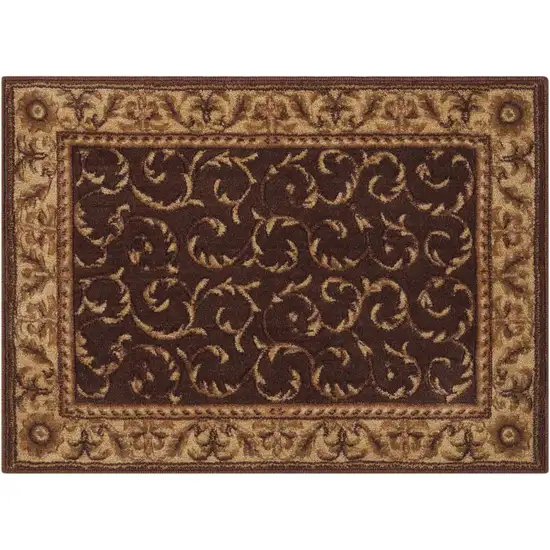 Brown And Tan Floral Non Skid Area Rug Photo 2