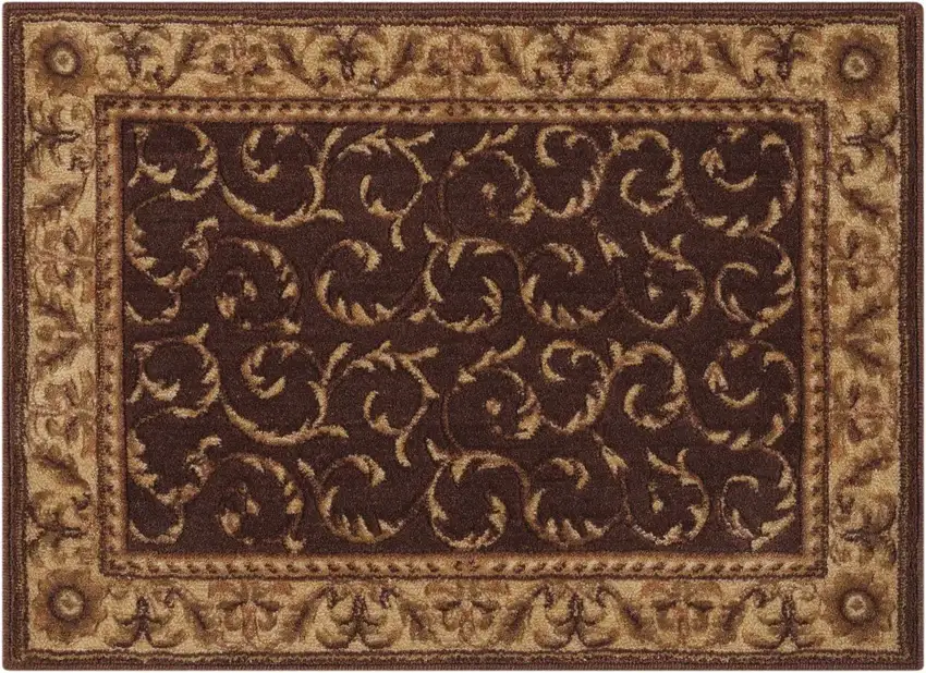 Brown And Tan Floral Non Skid Area Rug Photo 2