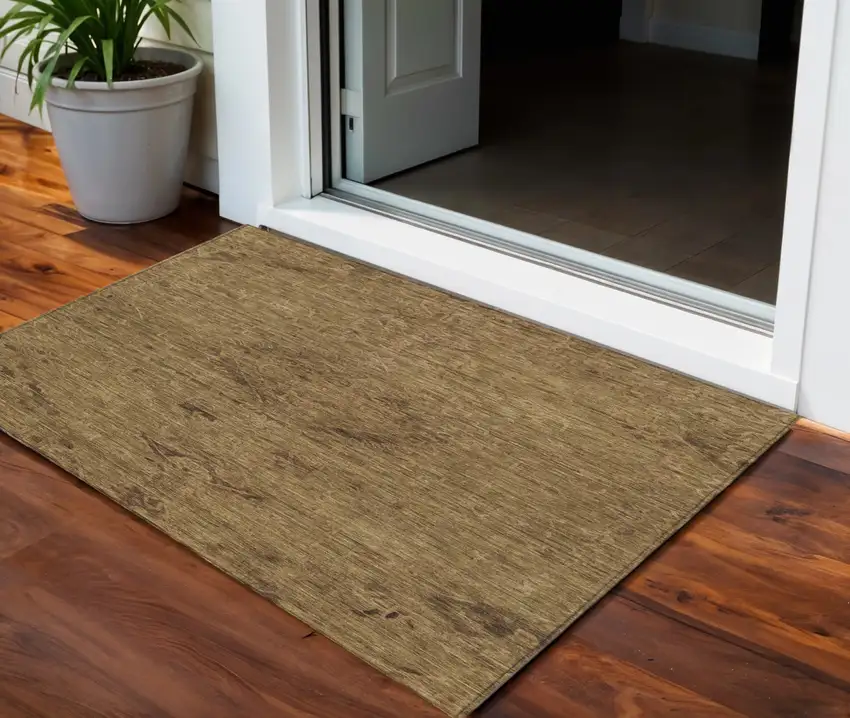 Brown And Tan Floral Washable Indoor Outdoor Area Rug Photo 1