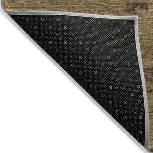 Photo of Brown And Tan Floral Washable Indoor Outdoor Area Rug