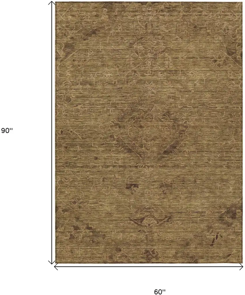 Brown And Tan Floral Washable Indoor Outdoor Area Rug Photo 7