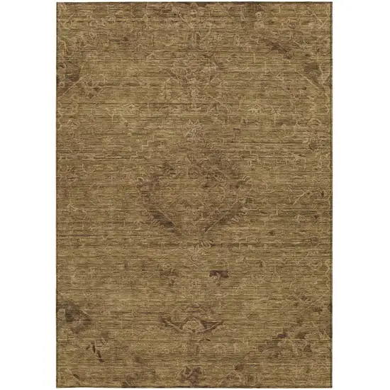 Brown And Tan Floral Washable Indoor Outdoor Area Rug Photo 6
