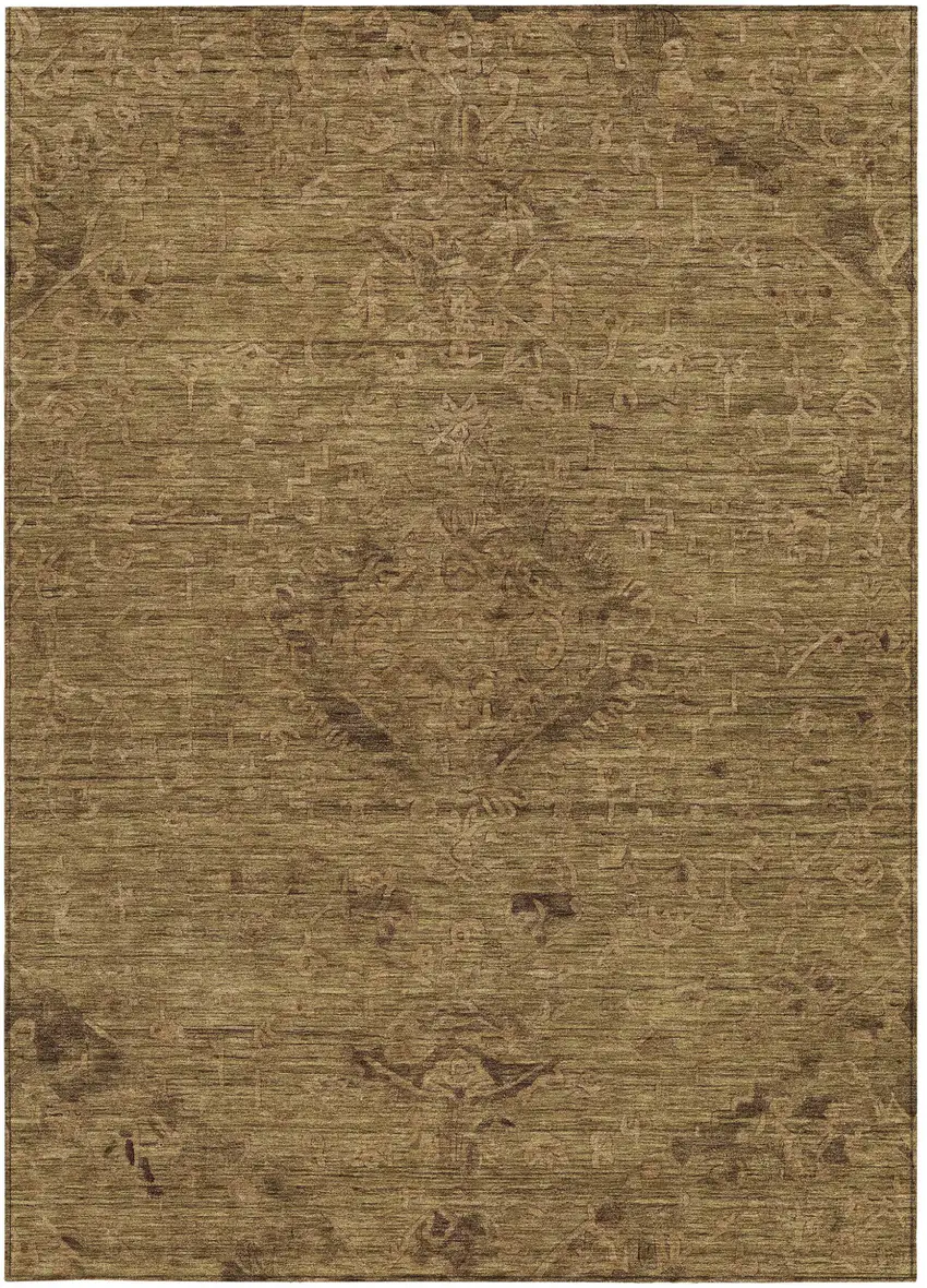 Brown And Tan Floral Washable Indoor Outdoor Area Rug Photo 6