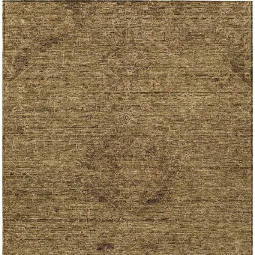 Brown And Tan Floral Washable Indoor Outdoor Area Rug Photo 5