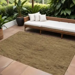 Photo of Brown And Tan Floral Washable Indoor Outdoor Area Rug
